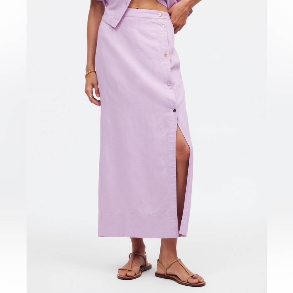 Madewell x lisa says gah button front maxi skirt in lilac size xs